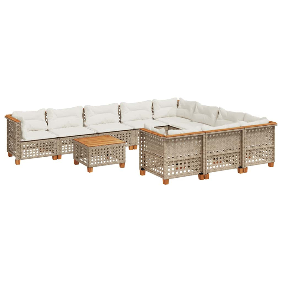 11 Piece Garden Sofa Set with Cushions Beige Poly Rattan