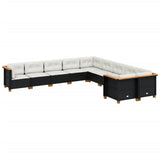 10 Piece Garden Sofa Set with Cushions Black Poly Rattan - Front View