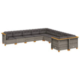 10 Piece Garden Sofa Set with Cushions Grey Poly Rattan - Front View