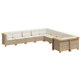 10 Piece Garden Sofa Set with Cushions Beige Poly Rattan