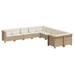 10 Piece Garden Sofa Set with Cushions Beige Poly Rattan