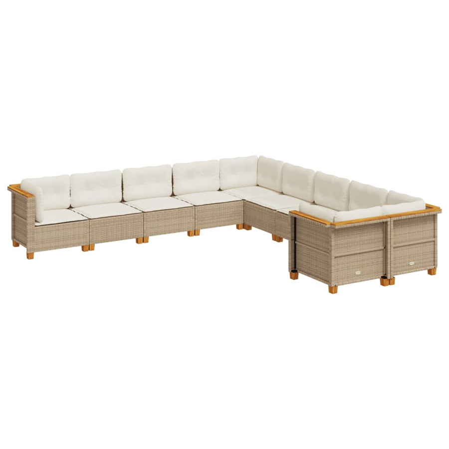 10 Piece Garden Sofa Set with Cushions Beige Poly Rattan