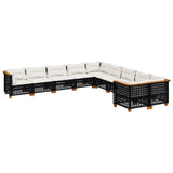 10 Piece Garden Sofa Set with Cushions Black Poly Rattan - Front View