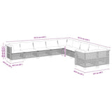 10 Piece Garden Sofa Set with Cushions Grey Poly Rattan - Rear View