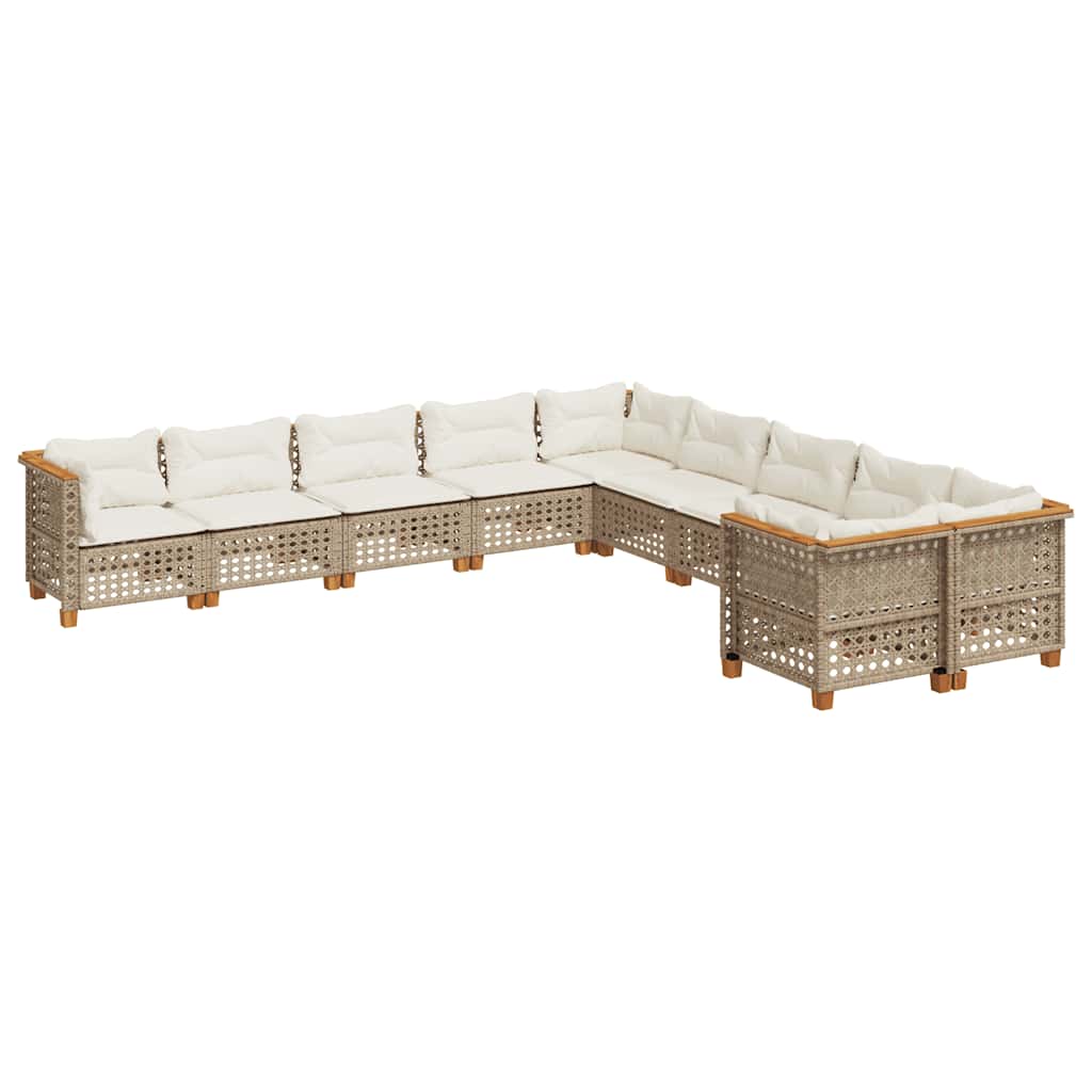 10 Piece Garden Sofa Set with Cushions Beige Poly Rattan