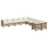 10 Piece Garden Sofa Set with Cushions Beige Poly Rattan - Front View