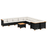 11 Piece Garden Sofa Set with Cushions Black Poly Rattan - Front View