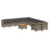 11 Piece Garden Sofa Set with Cushions Grey Poly Rattan - Front View