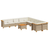 11 Piece Garden Sofa Set with Cushions Beige Poly Rattan - Front View