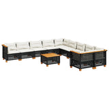 11 Piece Garden Sofa Set with Cushions Black Poly Rattan - Front View