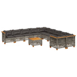 11 Piece Garden Sofa Set with Cushions Grey Poly Rattan - Front View