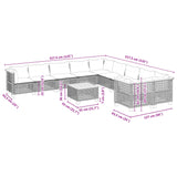 11 Piece Garden Sofa Set with Cushions Grey Poly Rattan - Low Angle