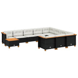 11 Piece Garden Sofa Set with Cushions Black Poly Rattan - Front View