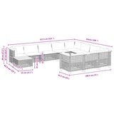11 Piece Garden Sofa Set with Cushions Grey Poly Rattan - Low Angle