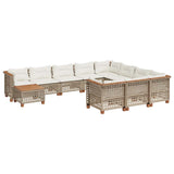 11 Piece Garden Sofa Set with Cushions Beige Poly Rattan - Front View