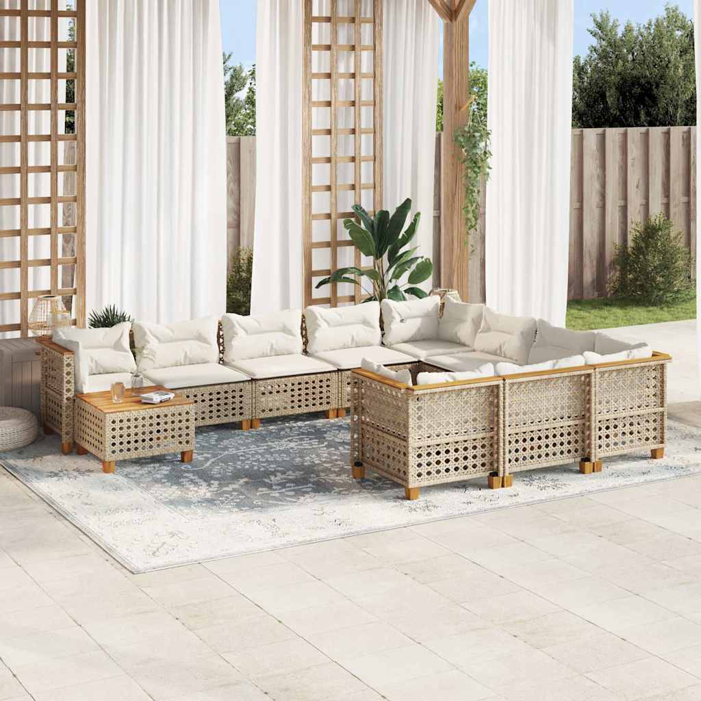 11 Piece Garden Sofa Set with Cushions Beige Poly Rattan