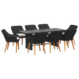 Garden Dining Set with Cushion 9 pcs Black Poly Rattan