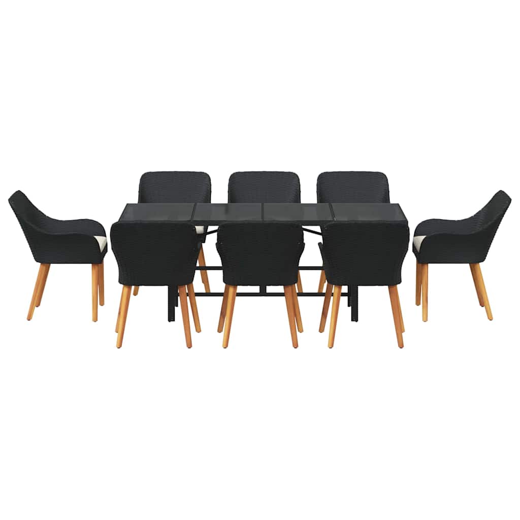 Garden Dining Set with Cushion 9 pcs Black Poly Rattan