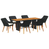 Garden Dining Set with Cushion 7 pcs Black Poly Rattan - Front View