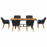Garden Dining Set with Cushion 7 pcs Black Poly Rattan - Close-Up Angle