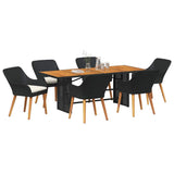 Garden Dining Set with Cushion 7 pcs Black Poly Rattan - Side View