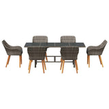 Garden Dining Set with Cushion 7 pcs Grey Poly Rattan - Close-Up Angle