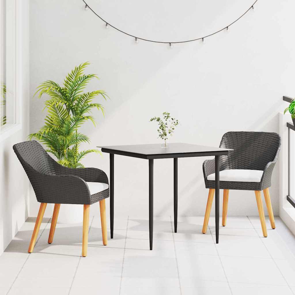Garden Dining Set 3 pcs Black Poly Rattan