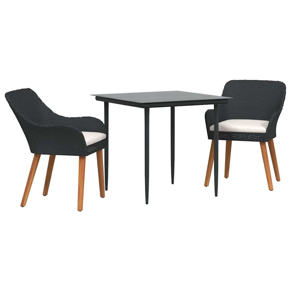 Garden Dining Set 3 pcs Black Poly Rattan