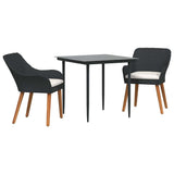 Garden Dining Set 3 pcs Black Poly Rattan - Front View