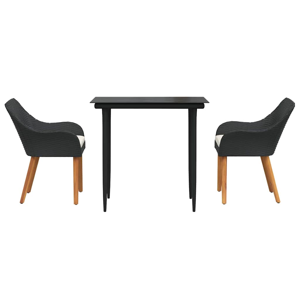 Garden Dining Set 3 pcs Black Poly Rattan