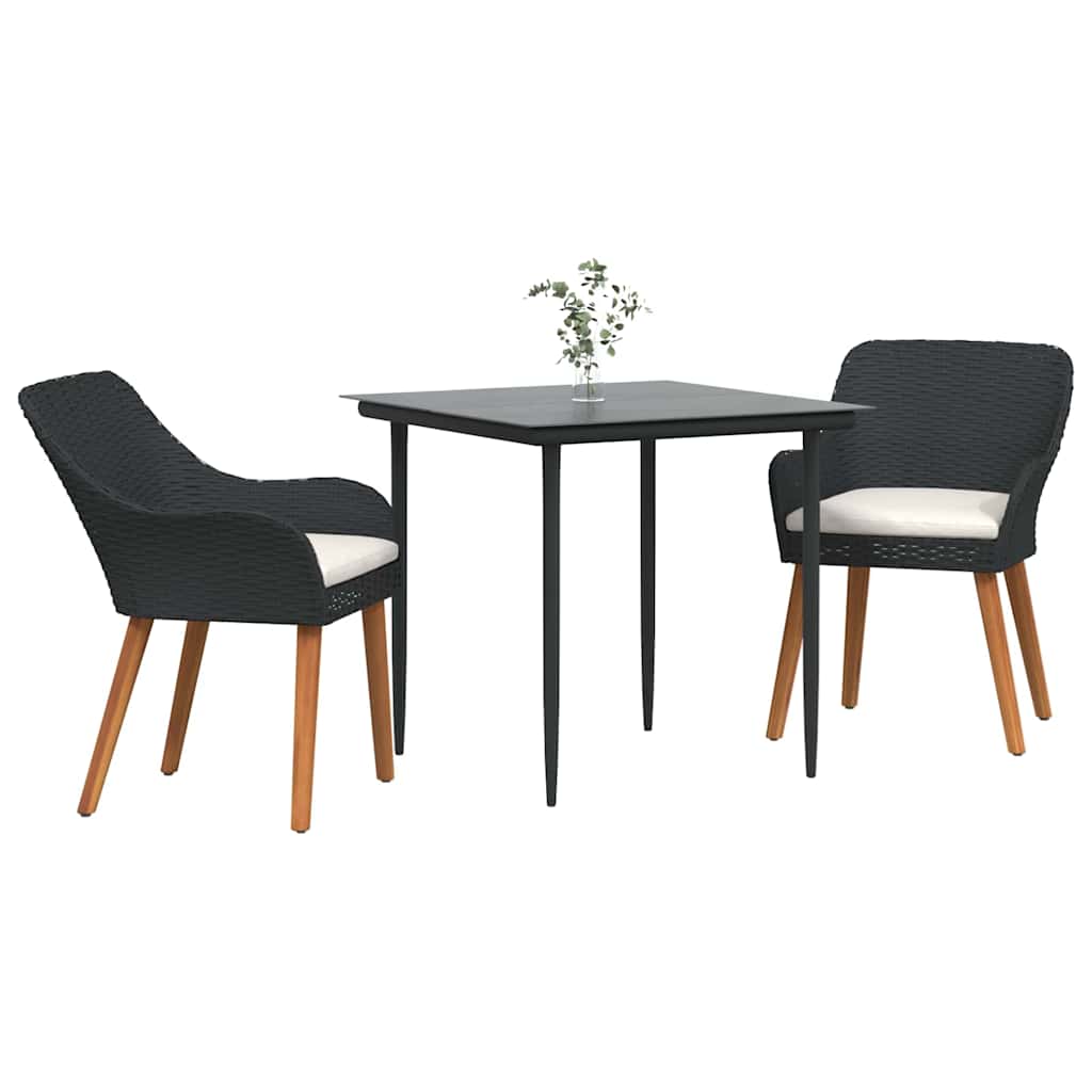 Garden Dining Set 3 pcs Black Poly Rattan