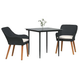 Garden Dining Set 3 pcs Black Poly Rattan - Side View