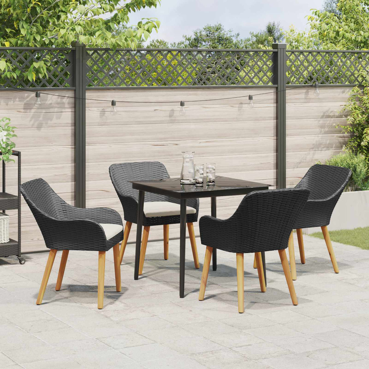 Garden Dining Set 5 pcs Black Poly Rattan