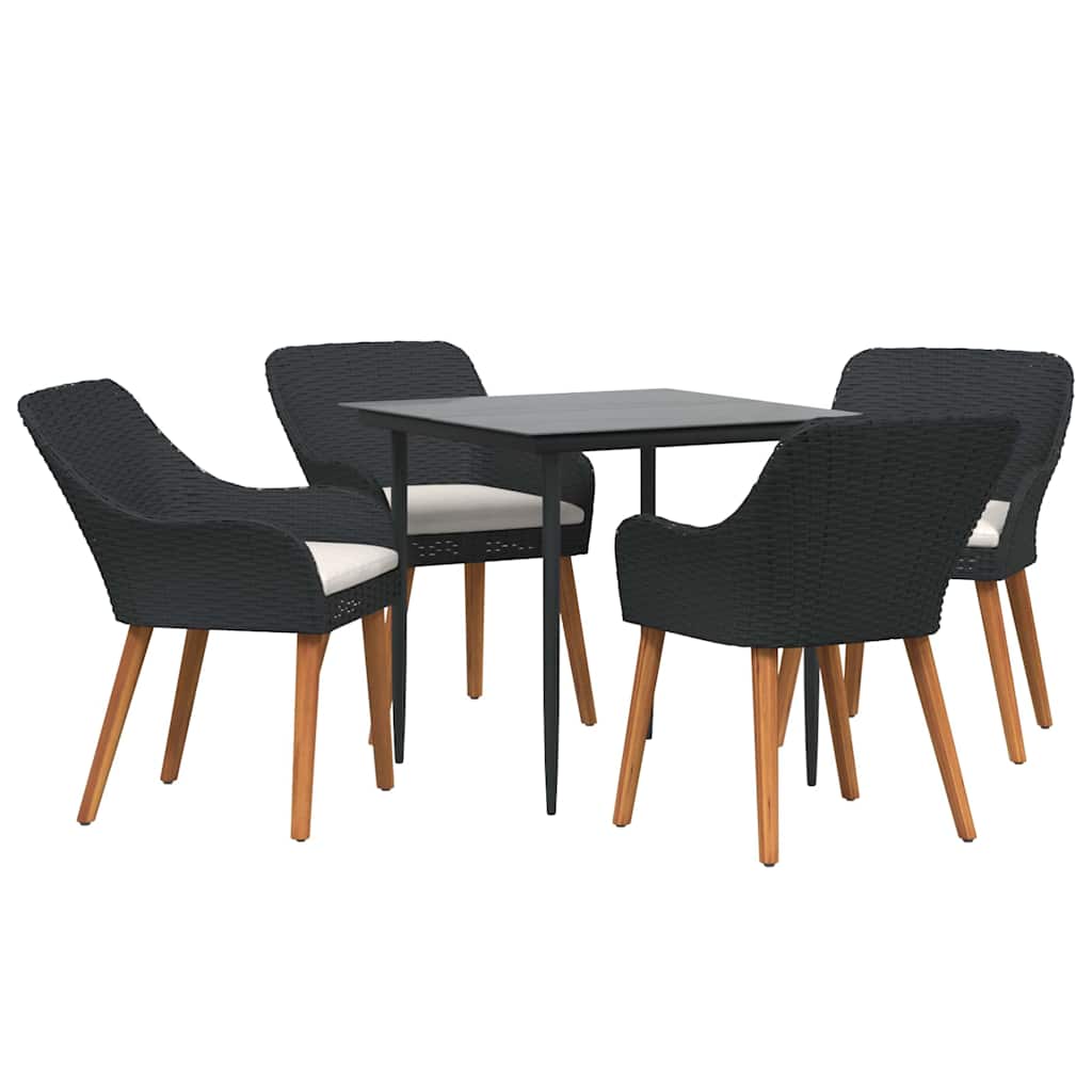 Garden Dining Set with Cushion 5 pcs Black Poly Rattan