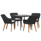 Garden Dining Set with Cushion 5 pcs Black Poly Rattan - Front View