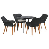 Garden Dining Set 5 pcs Black Poly Rattan - Front View