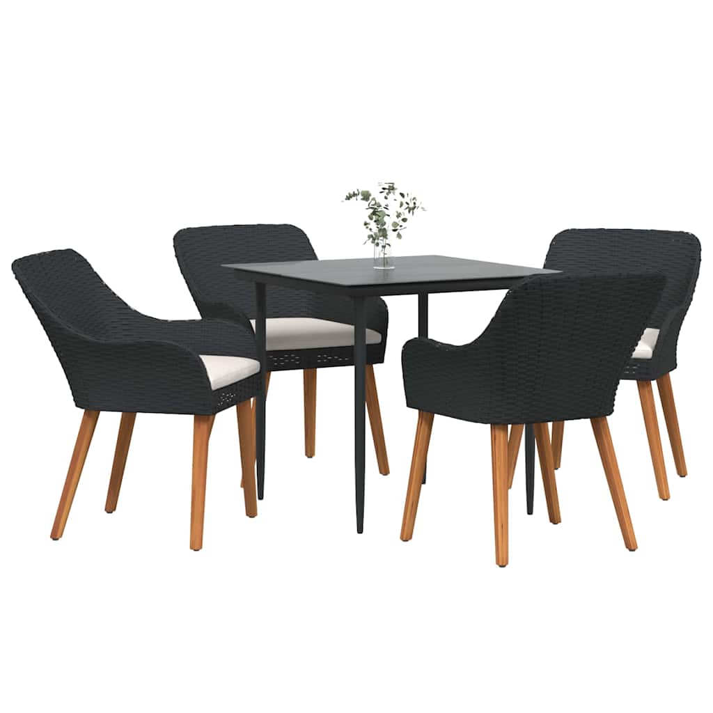 Garden Dining Set with Cushion 5 pcs Black Poly Rattan