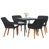 Garden Dining Set with Cushion 5 pcs Black Poly Rattan - Side View