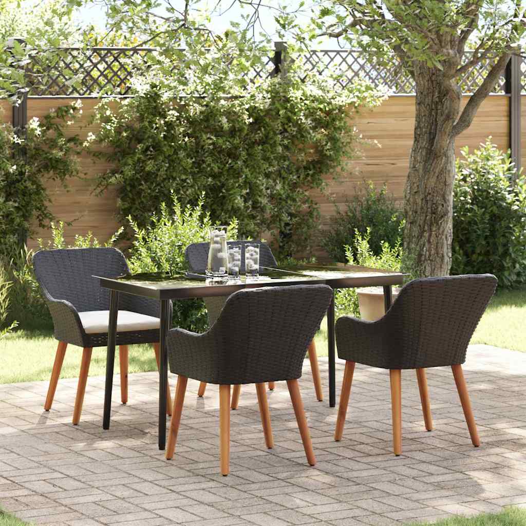 Garden Dining Set with Cushion 5 pcs Black Poly Rattan