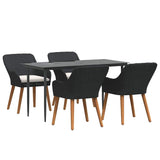 Garden Dining Set with Cushion 5 pcs Black Poly Rattan - Front View