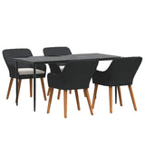 Garden Dining Set with Cushion 5 pcs Black Poly Rattan - Front View