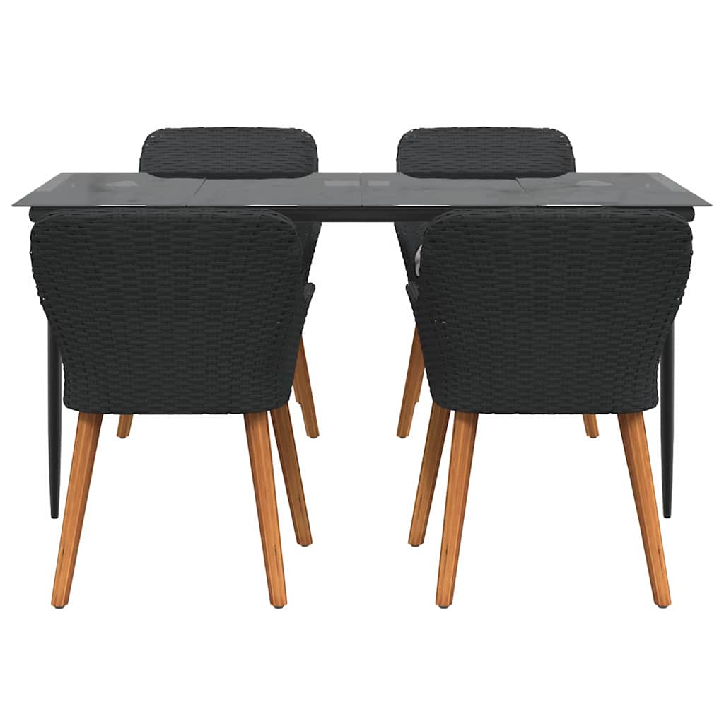 Garden Dining Set with Cushion 5 pcs Black Poly Rattan