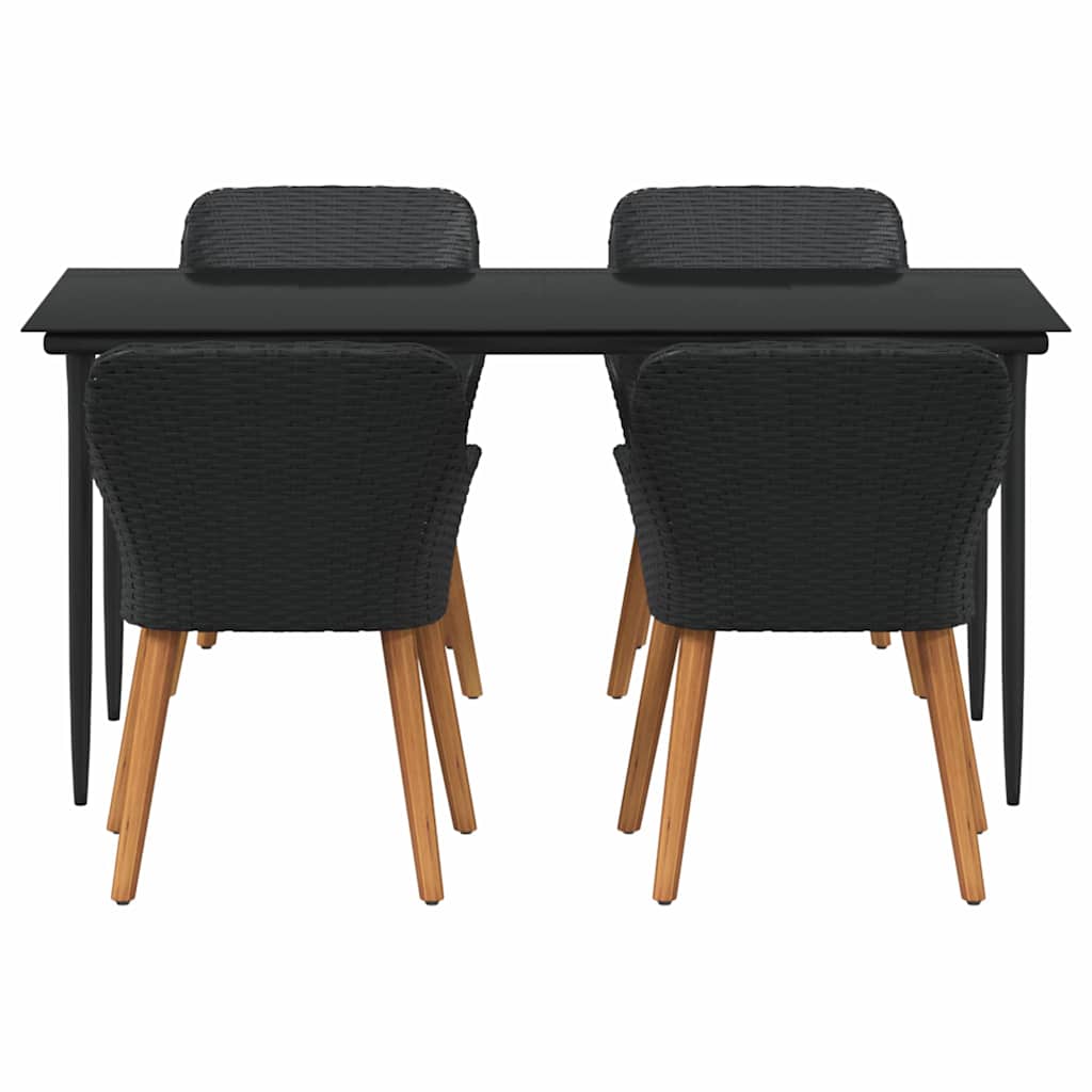 Garden Dining Set with Cushion 5 pcs Black Poly Rattan