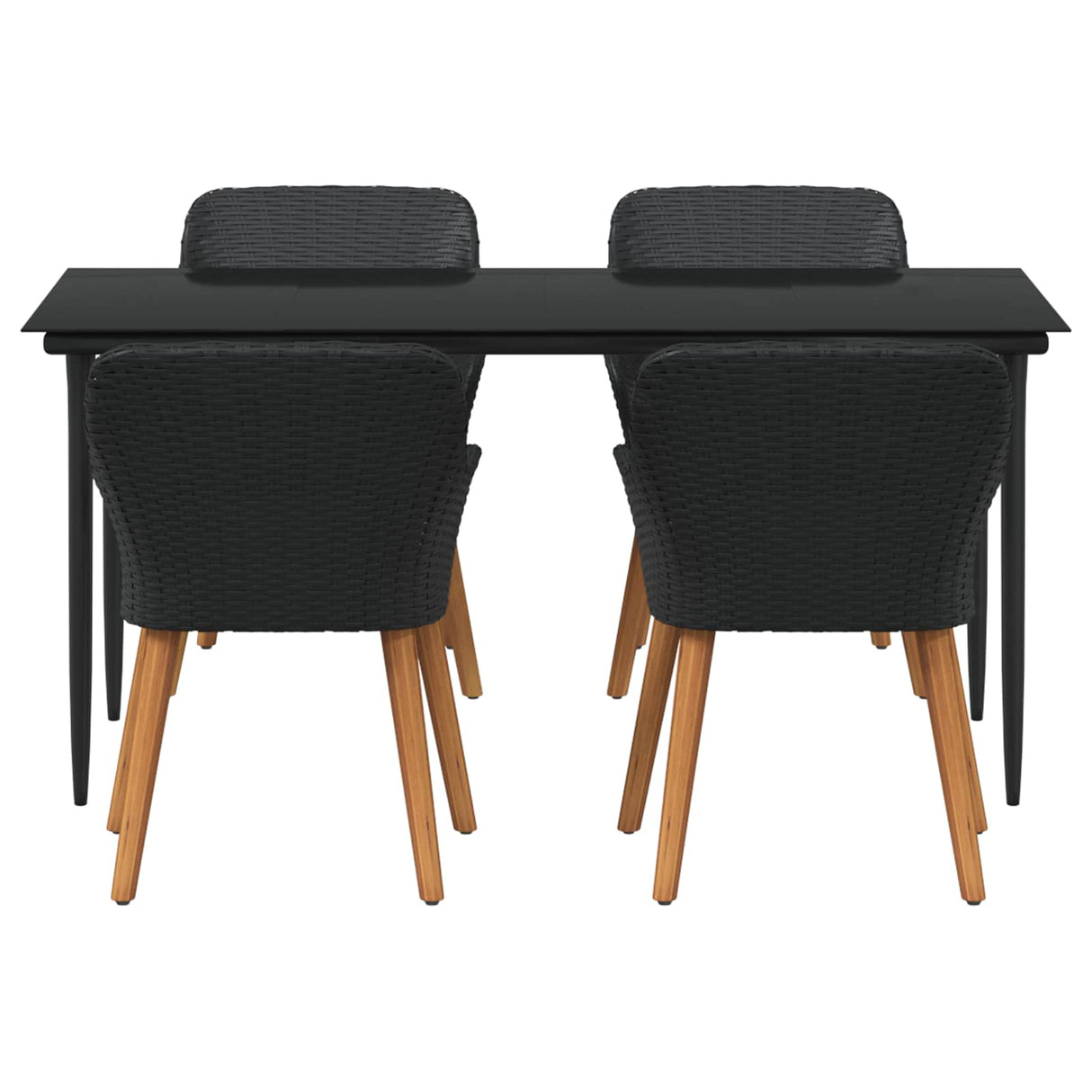Garden Dining Set with Cushion 5 pcs Black Poly Rattan