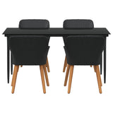 Garden Dining Set with Cushion 5 pcs Black Poly Rattan - Side View