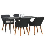 Garden Dining Set with Cushion 5 pcs Black Poly Rattan - Side View