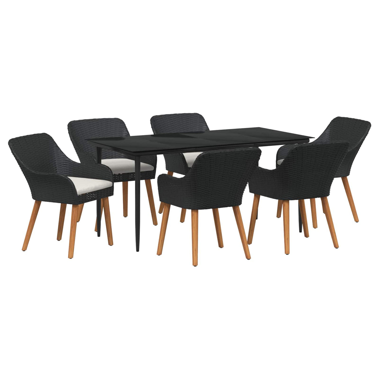 Garden Dining Set with Cushion 7 pcs Black Poly Rattan