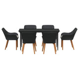 Garden Dining Set with Cushion 7 pcs Black Poly Rattan - Front View