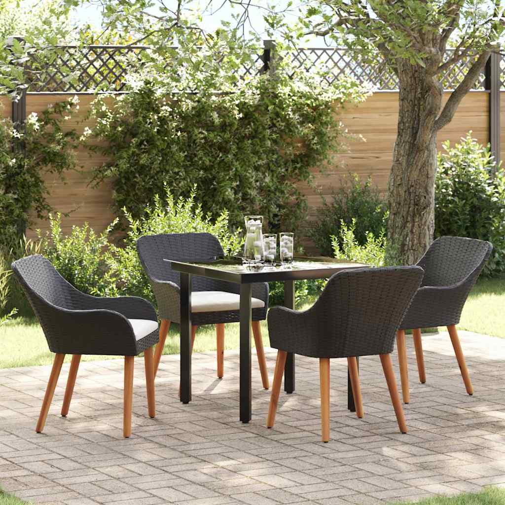 Garden Dining Set with Cushion 5 pcs Black Poly Rattan