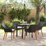 Garden Dining Set with Cushion 5 pcs Black Poly Rattan